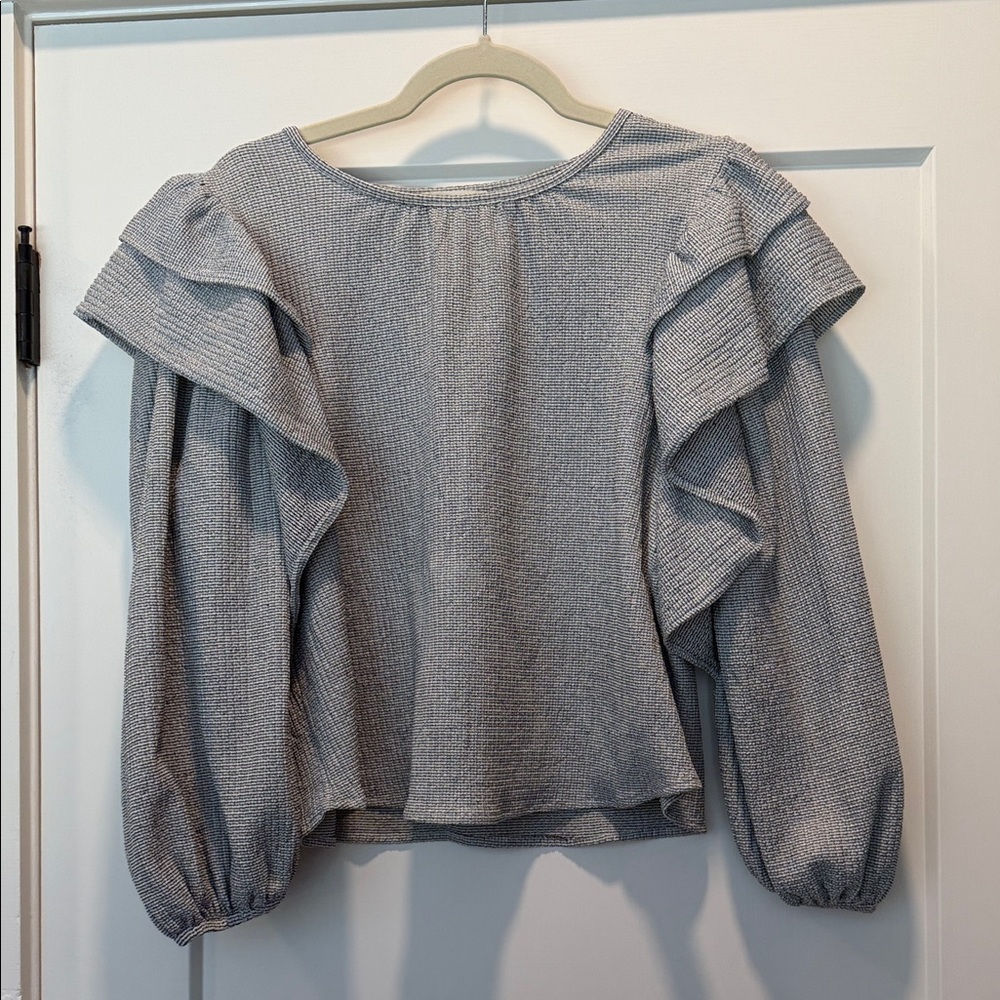 Mango Light Gray Ruffle Blouse